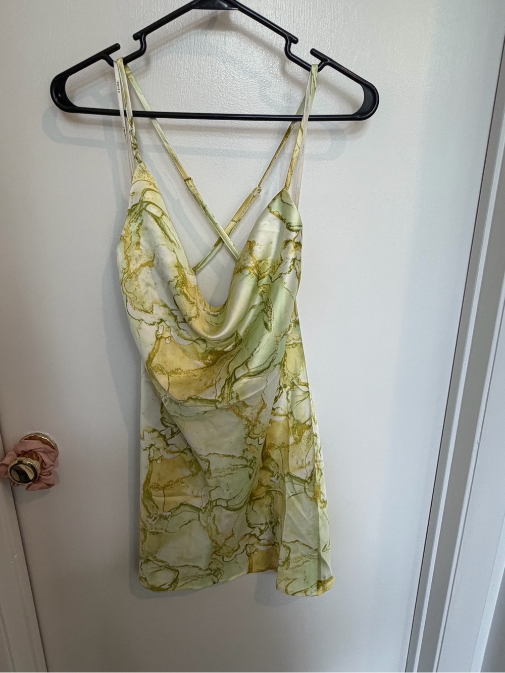 Forever 21 Green and Yellow Marble Satin Slip Dress